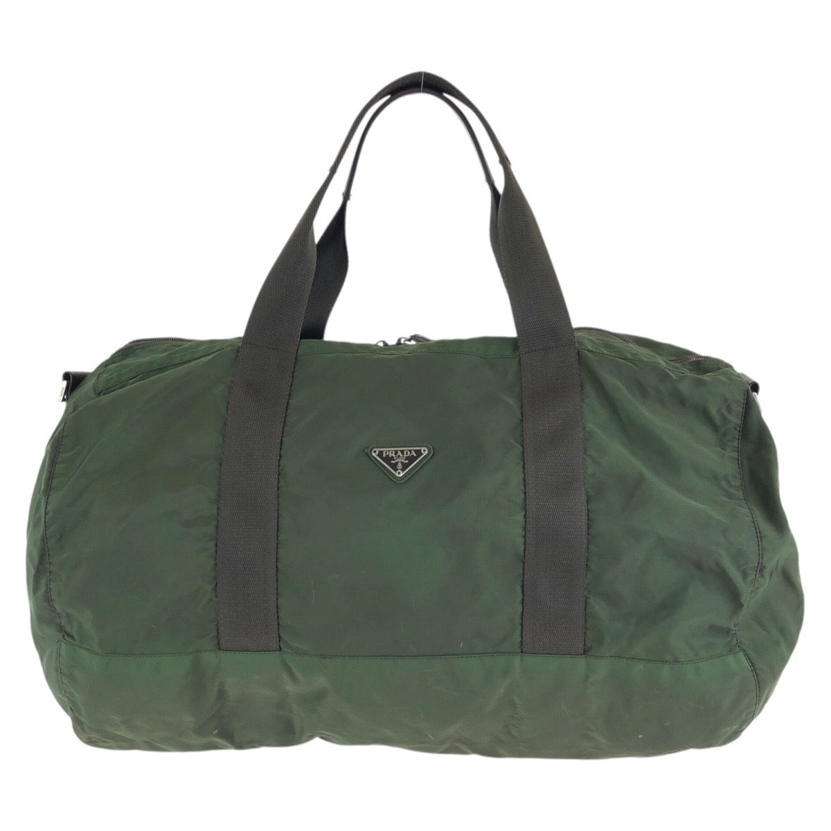 24556
PRADA プラダ テスート 三角ロゴプレート グリーン シルバー金具 ナイロン ボストンバッグ トラベルバッグ トートバッグ レディース B12
