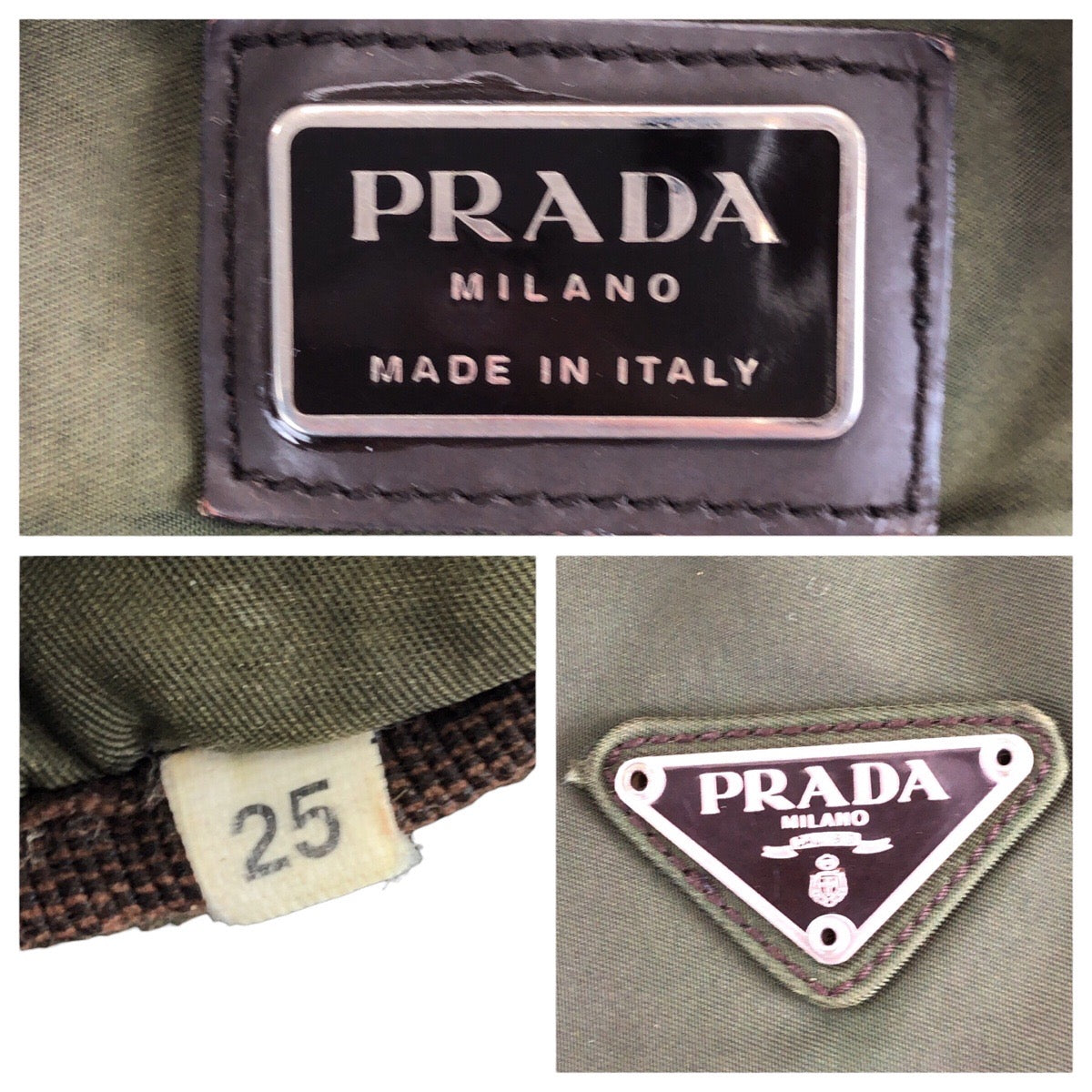 24556
PRADA プラダ テスート 三角ロゴプレート グリーン シルバー金具 ナイロン ボストンバッグ トラベルバッグ トートバッグ レディース B12