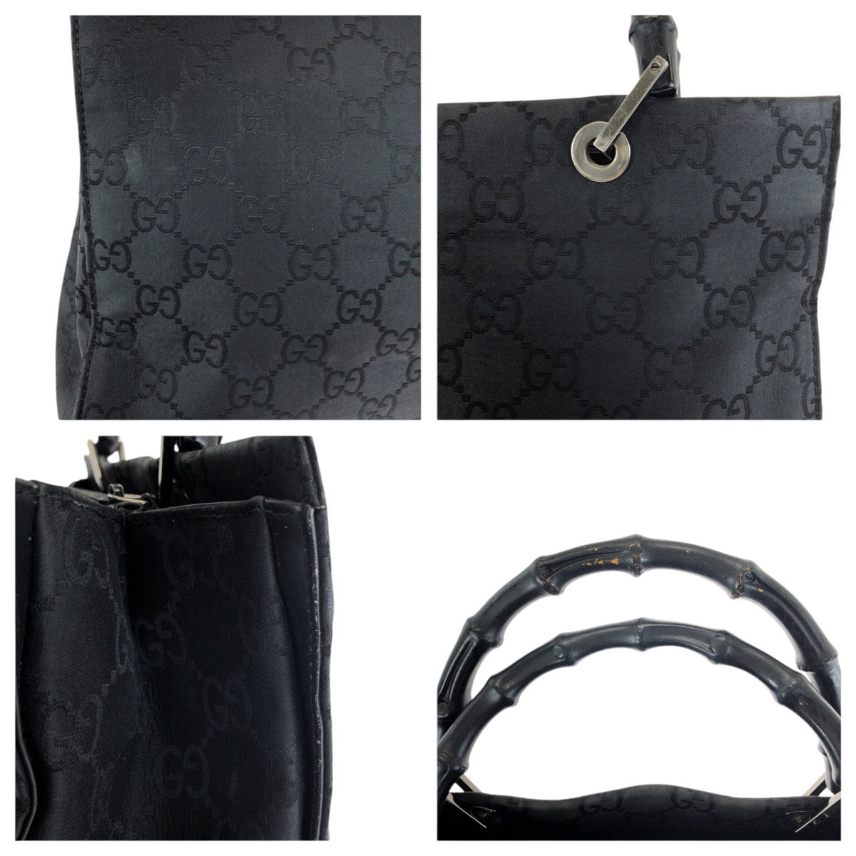24559
GUCCI グッチ バンブー ブラック 黒 シルバー金具 ナイロン 002 1010 トートバッグ ハンドバッグ レディース B15