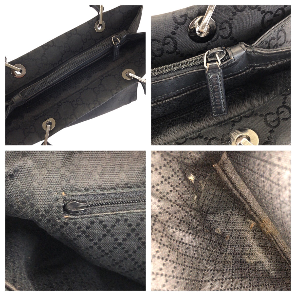 24559
GUCCI グッチ バンブー ブラック 黒 シルバー金具 ナイロン 002 1010 トートバッグ ハンドバッグ レディース B15
