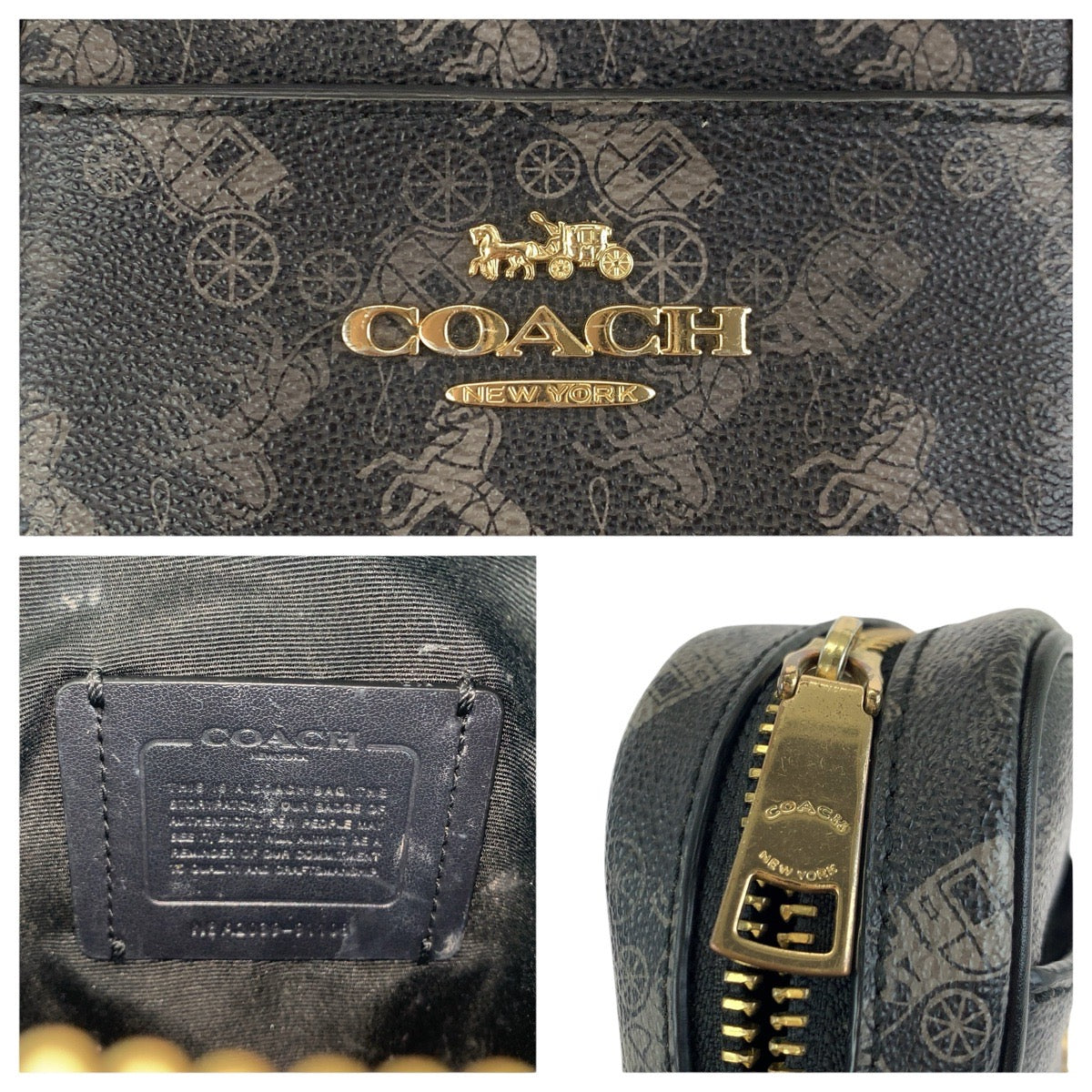 24562
COACH コーチ ホースアンドキャリッジ ブラック グレー ゴールド金具 PVC / レザー A2039-91108 ショルダーバッグ ポシェット レディース ABP12