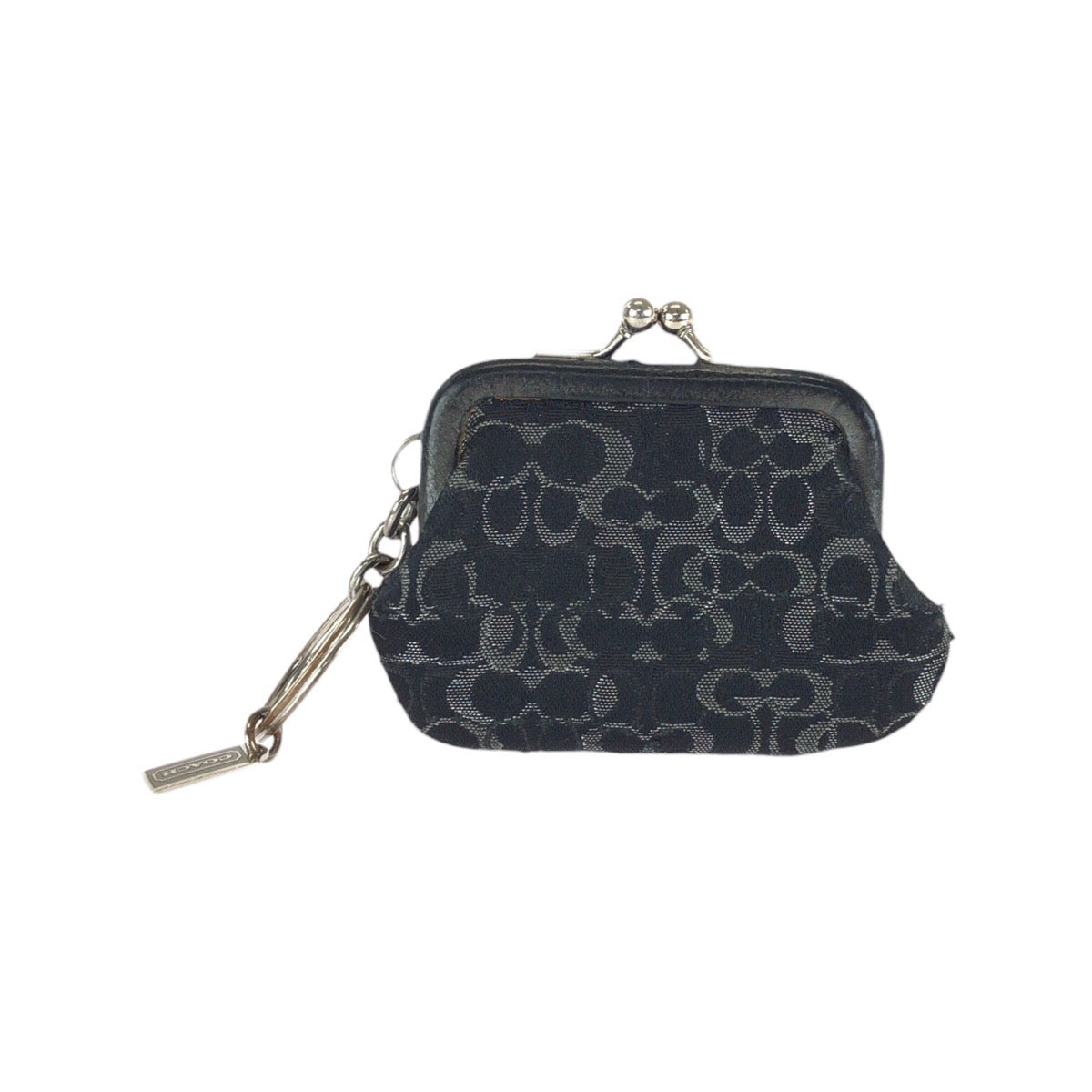 24575
COACH コーチ シグネチャー ブラック 黒 シルバー金具 キャンバス / レザー コインケース 小銭入れ 男女兼用 レディース B2