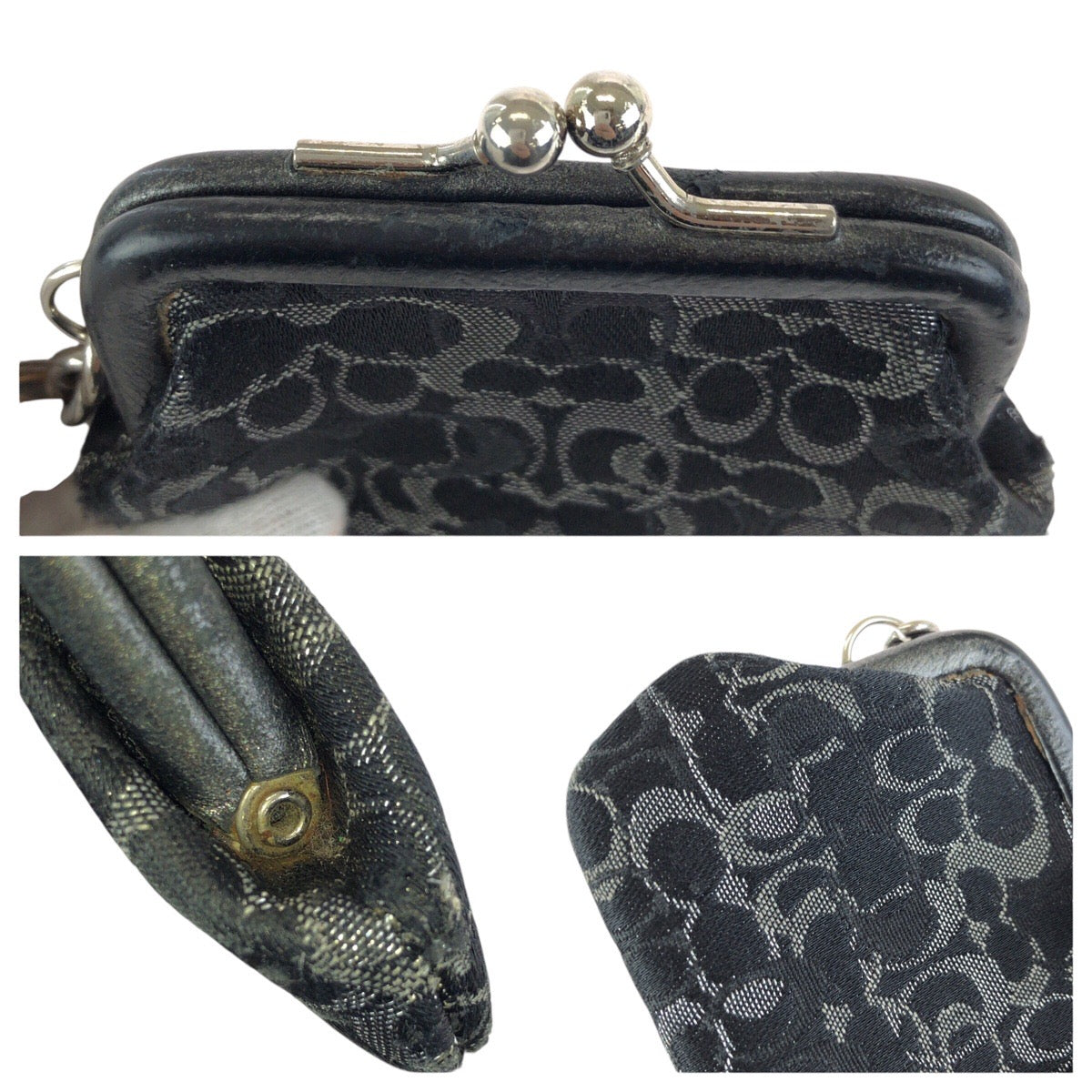 24575
COACH コーチ シグネチャー ブラック 黒 シルバー金具 キャンバス / レザー コインケース 小銭入れ 男女兼用 レディース B2