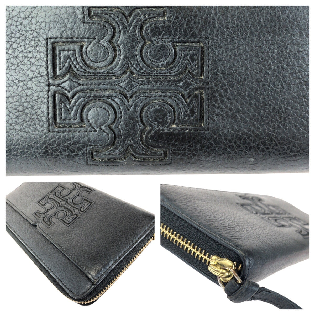 24576
Tory Burch トリーバーチ ロゴ ブラック 黒 ゴールド金具 レザー 長財布 ラウンドファスナー レディース AB3