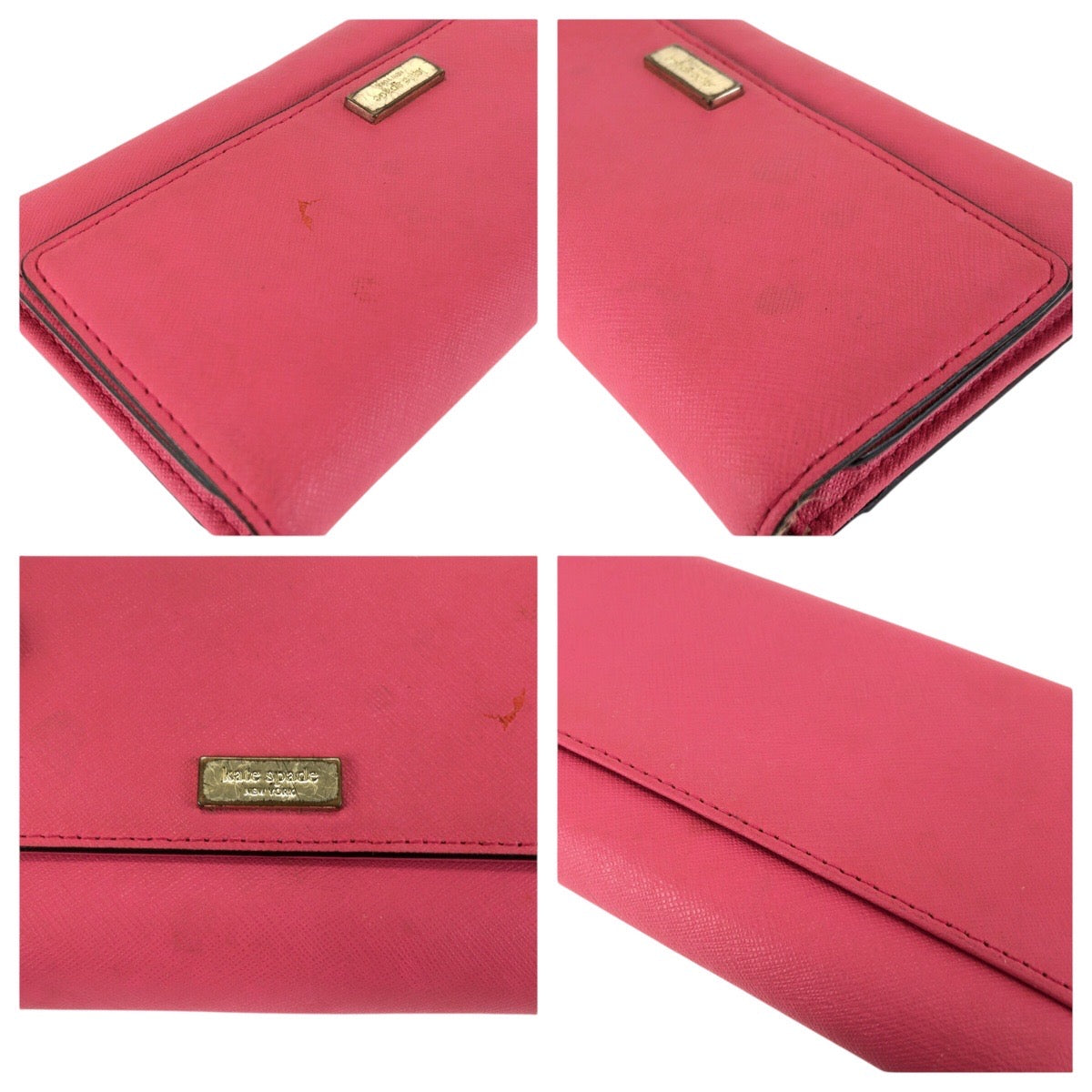 24577
Kate Spade ケイトスペード ピンク ゴールド金具 レザー WLRU1501 長財布 ロングウォレット レディース AB2