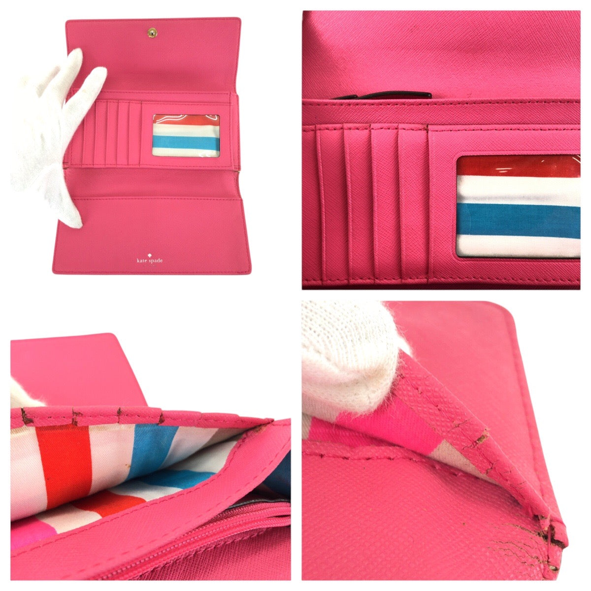 24577
Kate Spade ケイトスペード ピンク ゴールド金具 レザー WLRU1501 長財布 ロングウォレット レディース AB2