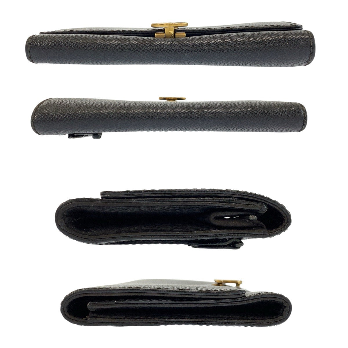 24579
CHANEL シャネル ココマーク ブラック 黒 ゴールド金具 レザー 折財布 コンパクトウォレット レディース ABP35