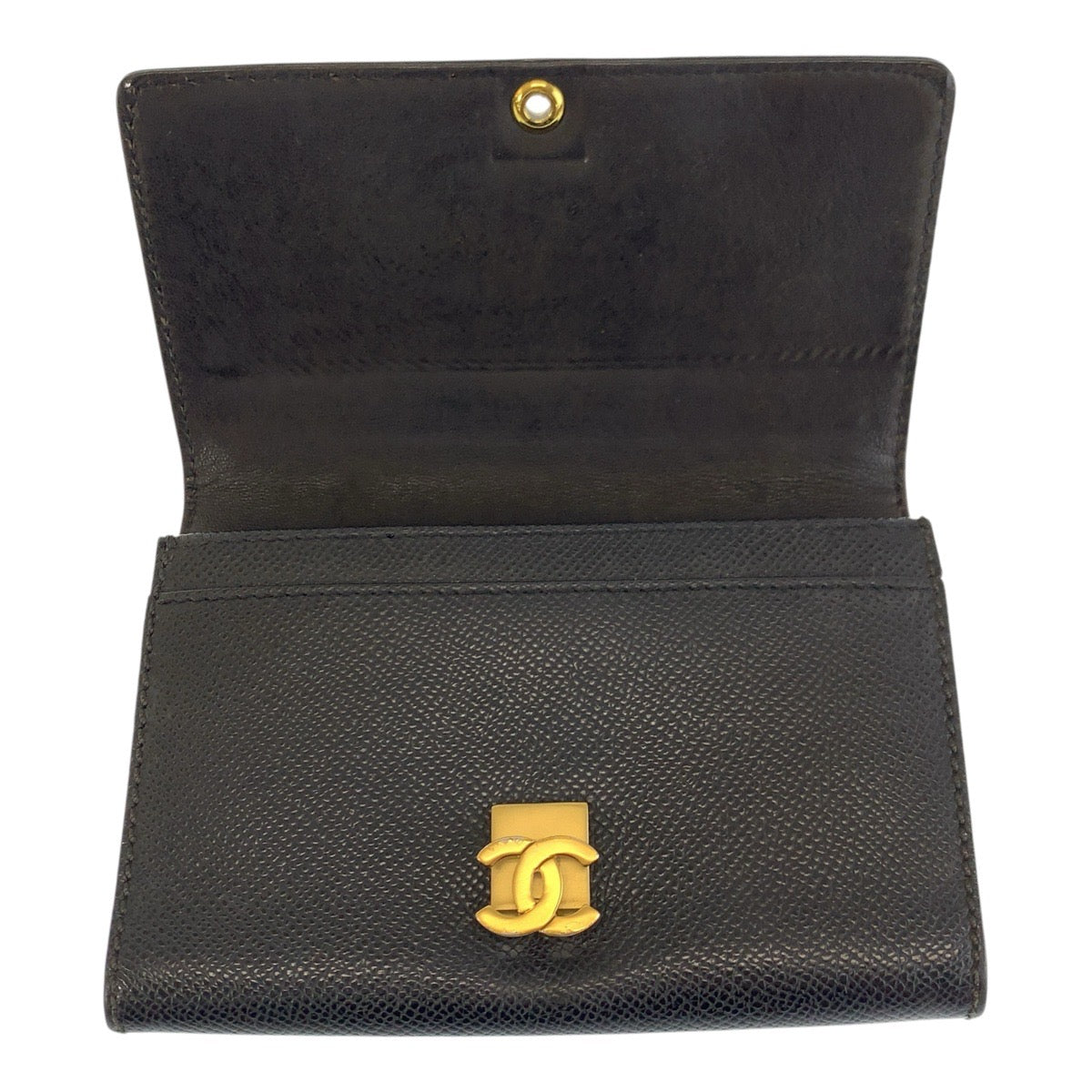24579
CHANEL シャネル ココマーク ブラック 黒 ゴールド金具 レザー 折財布 コンパクトウォレット レディース ABP35