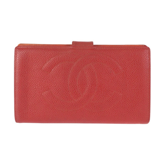 24580
CHANEL シャネル ヴィンテージ ココマーク レッド ゴールド金具 キャビアスキン 長財布 ロングウォレット レディース ABP37