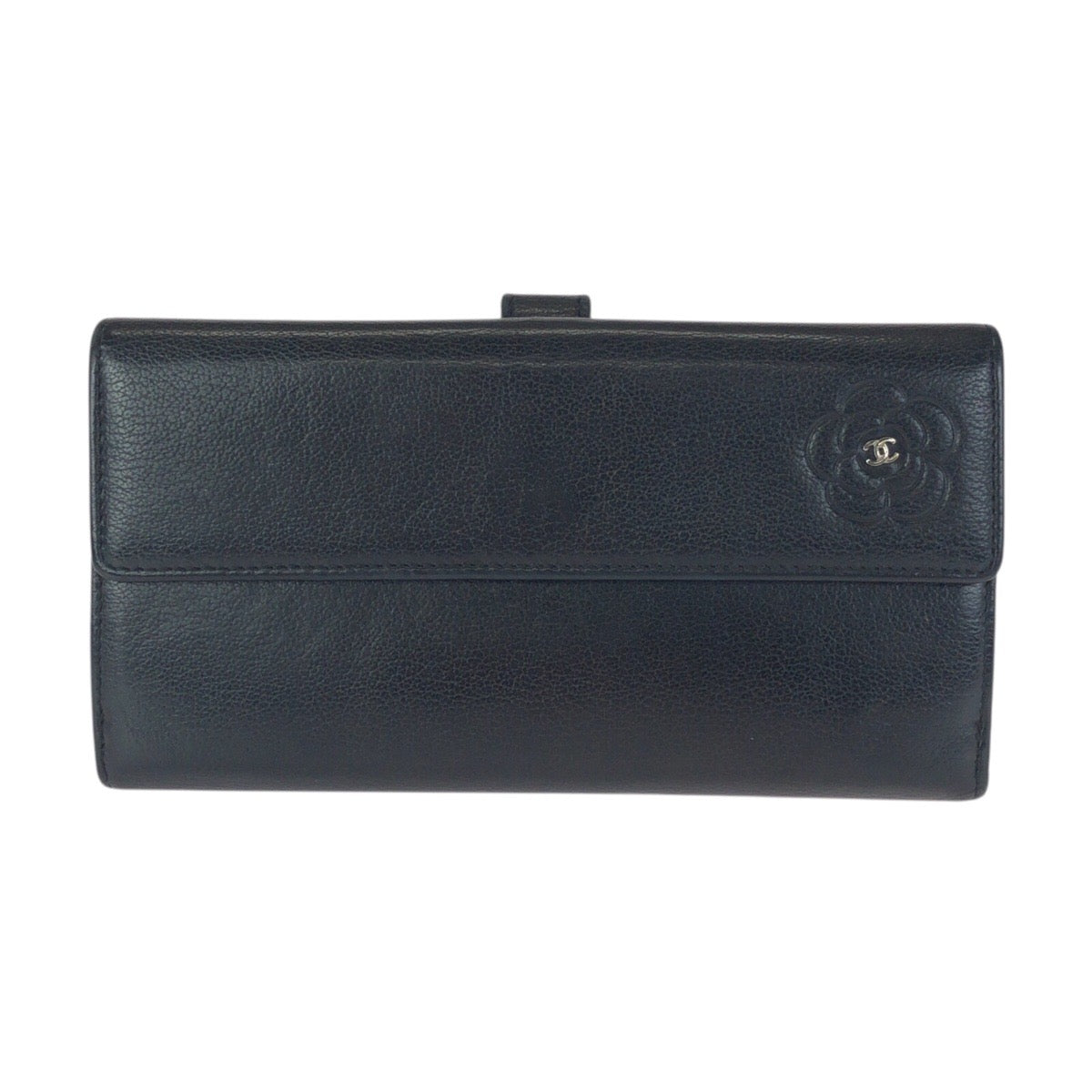 24581
CHANEL シャネル カメリア ココマーク ブラック 黒 シルバー金具 レザー 長財布 ロングウォレット レディース ABP37