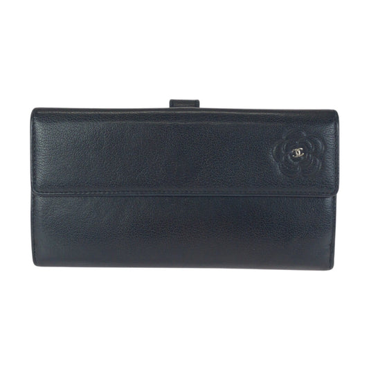 24581
CHANEL シャネル カメリア ココマーク ブラック 黒 シルバー金具 レザー 長財布 ロングウォレット レディース ABP37