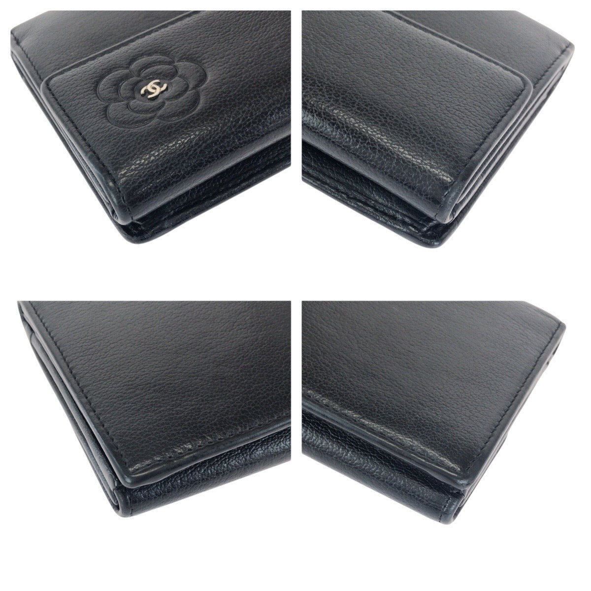 24581
CHANEL シャネル カメリア ココマーク ブラック 黒 シルバー金具 レザー 長財布 ロングウォレット レディース ABP37