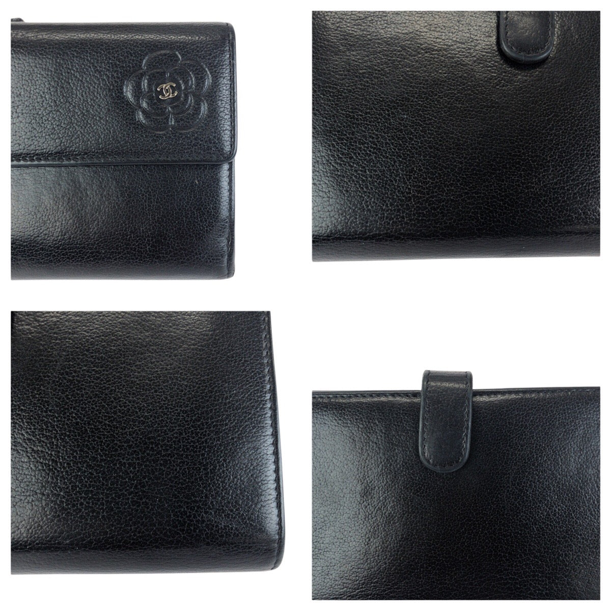 24581
CHANEL シャネル カメリア ココマーク ブラック 黒 シルバー金具 レザー 長財布 ロングウォレット レディース ABP37