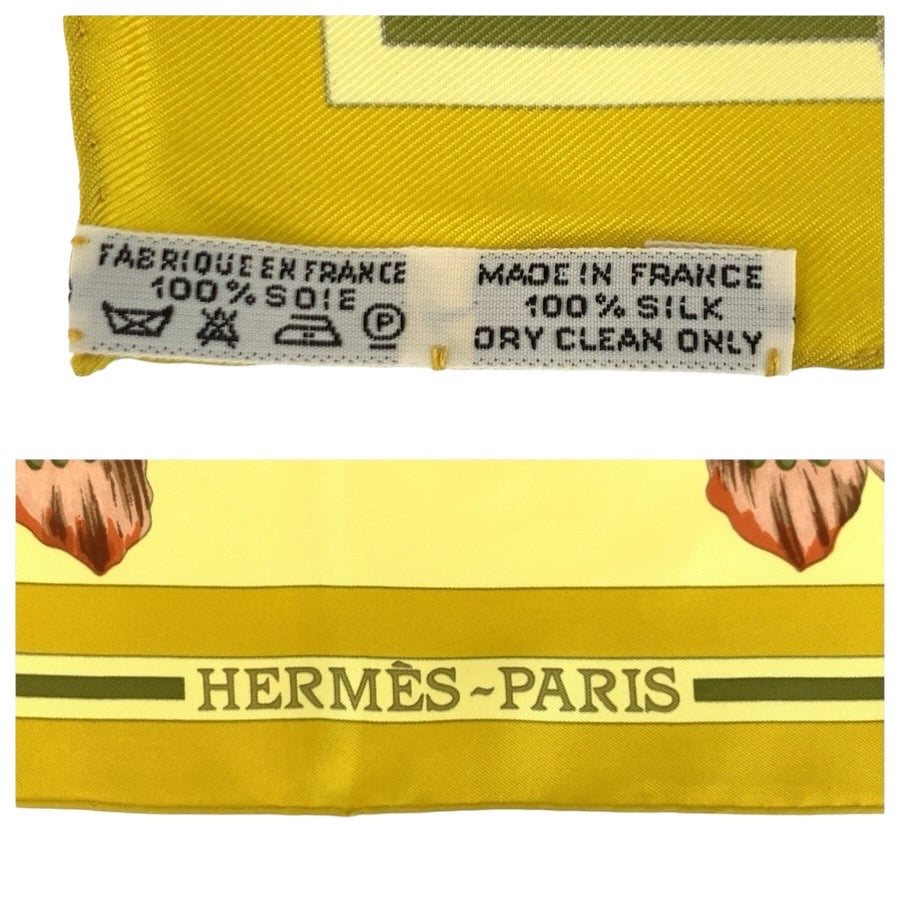 24592
HERMES エルメス Fleurs d'Hellade カレ90 イエロー シルク スカーフ レディース A30