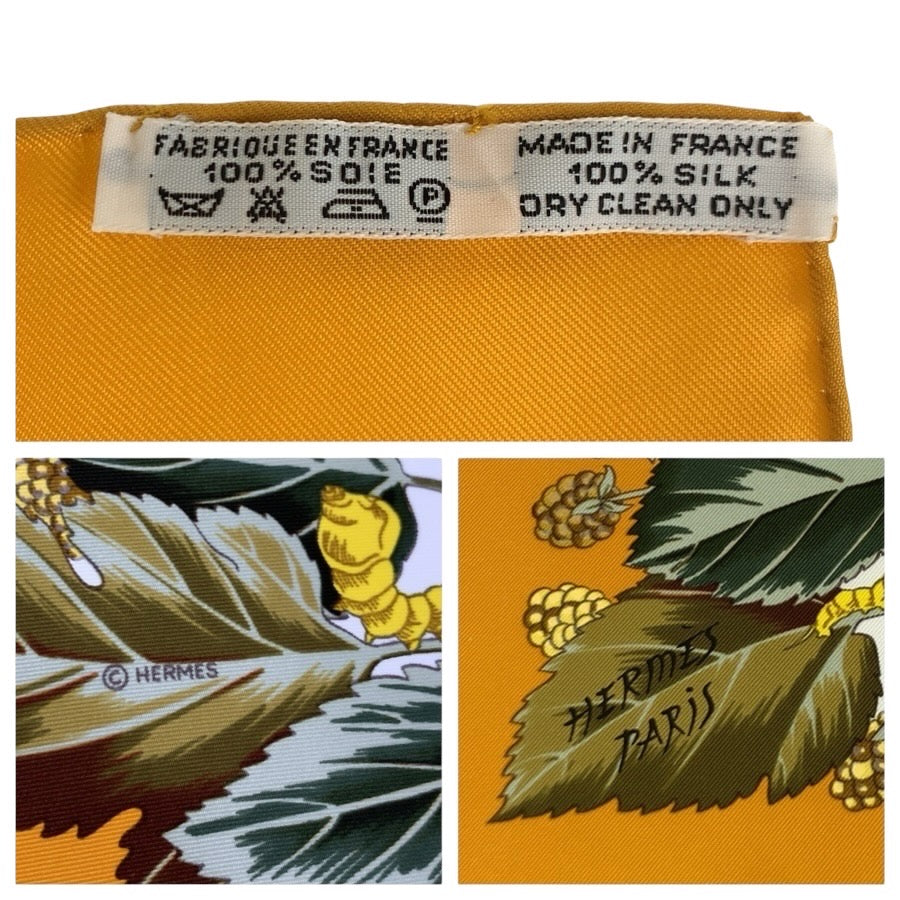 24593
HERMES エルメス L'ARBRE de SOIE カレ90 オレンジ シルク スカーフ レディース A30