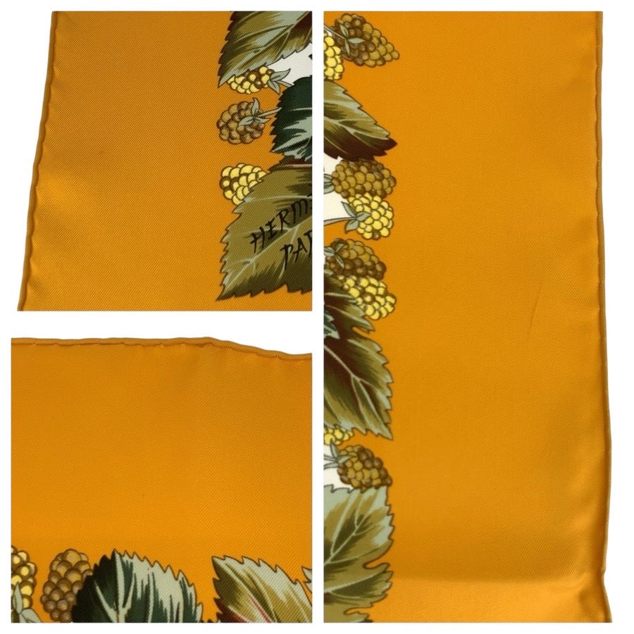 24593
HERMES エルメス L'ARBRE de SOIE カレ90 オレンジ シルク スカーフ レディース A30