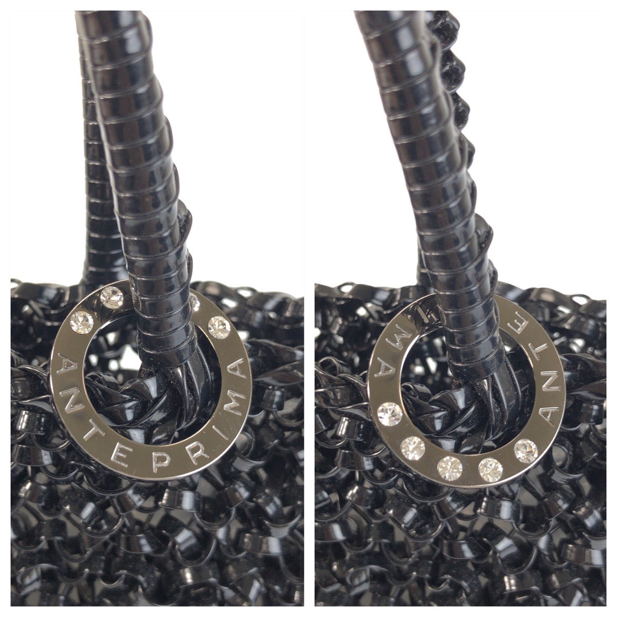 24595
ANTEPRIMA アンテプリマ ワイヤー グリッター ブラック 黒 シルバー金具 PVC トートバッグ ハンドバッグ レディース A10