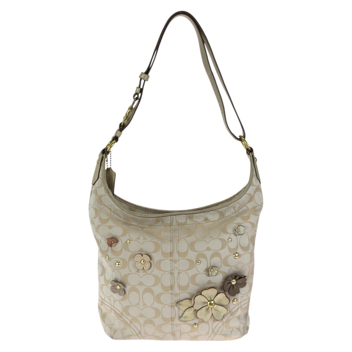 24600
COACH コーチ シグネチャー フラワーアップリケ ベージュ ゴールド金具 キャンバス / レザー F18896 ショルダーバッグ レディース AB7