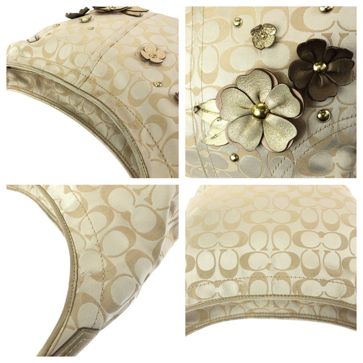 24600
COACH コーチ シグネチャー フラワーアップリケ ベージュ ゴールド金具 キャンバス / レザー F18896 ショルダーバッグ レディース AB7