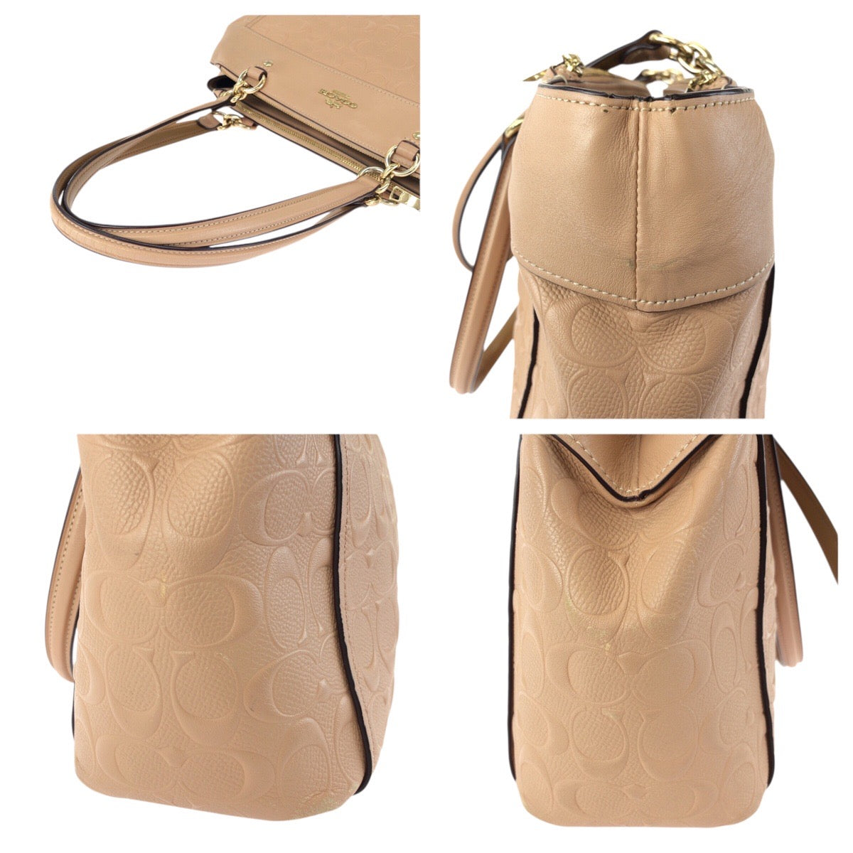 24612
COACH コーチ シグネチャー ２way ベージュ ピンク ゴールド金具 レザー F25952 ショルダーバッグ トートバッグ レディース AB10