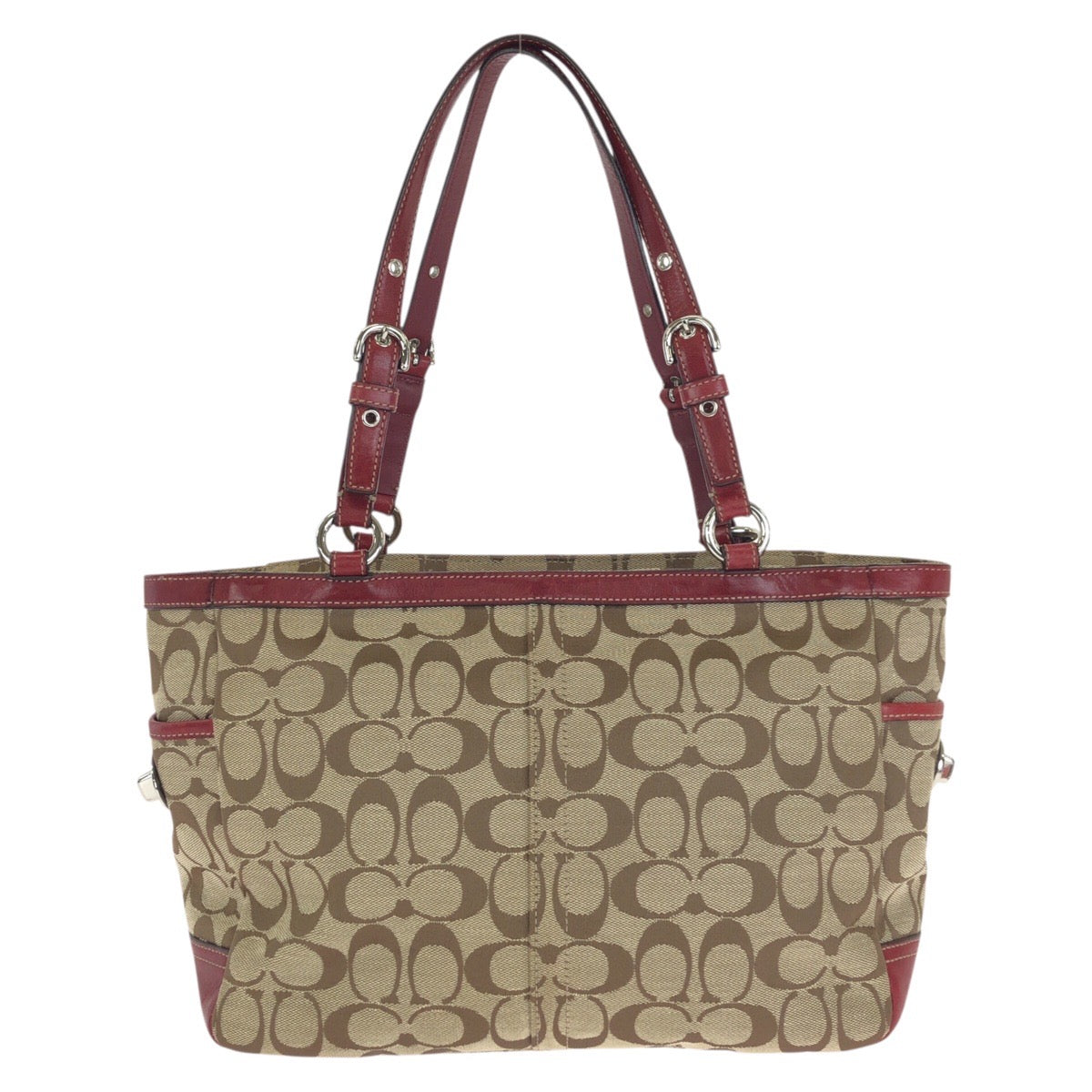 24614
COACH コーチ シグネチャー ベージュ レッド シルバー金具 キャンバス / レザー 12729 トートバッグ ショルダーバッグ レディース ABP10