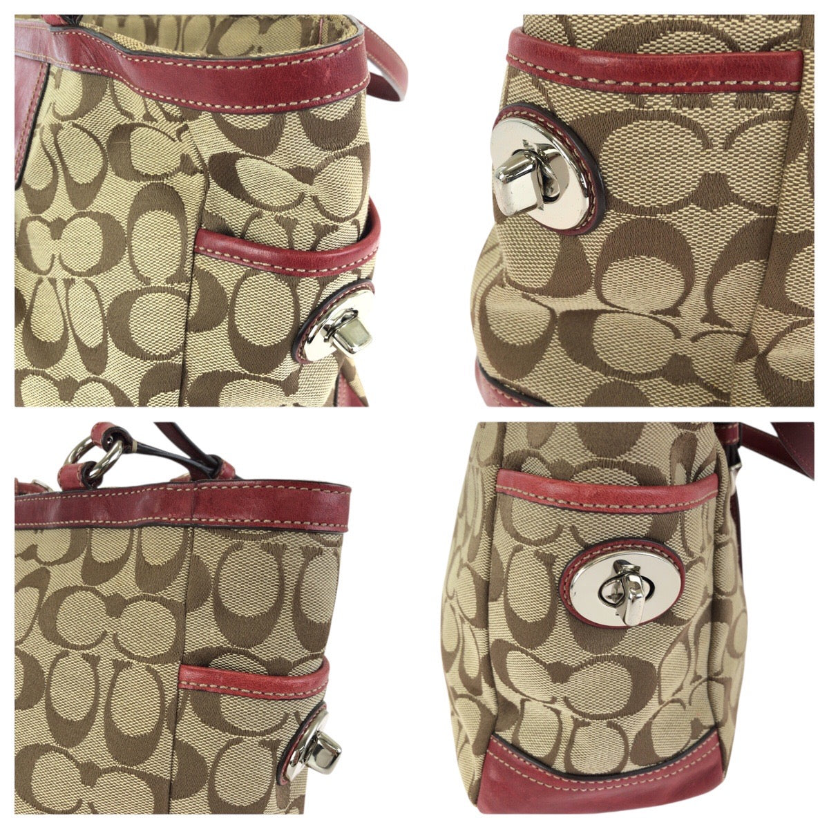 24614
COACH コーチ シグネチャー ベージュ レッド シルバー金具 キャンバス / レザー 12729 トートバッグ ショルダーバッグ レディース ABP10