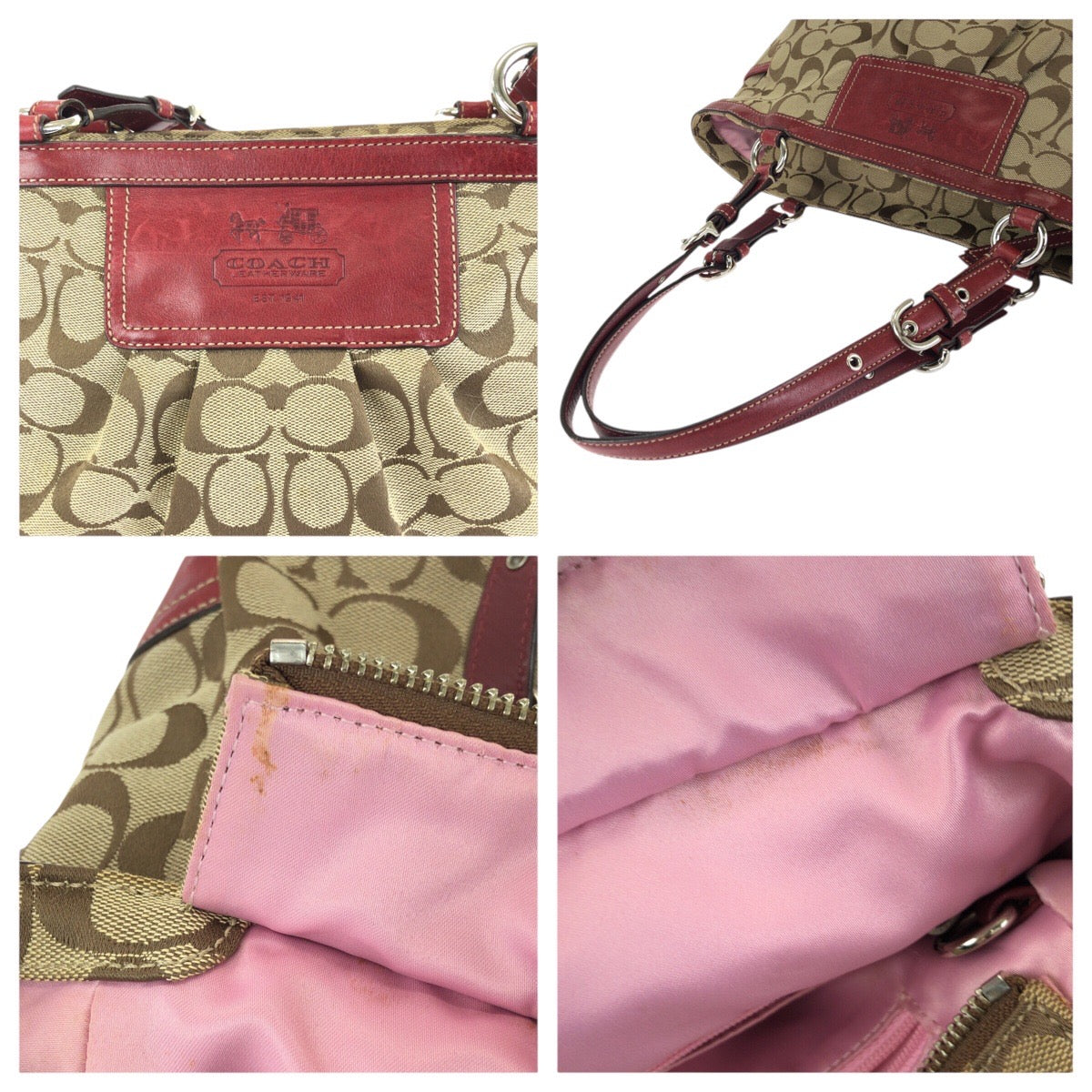 24614
COACH コーチ シグネチャー ベージュ レッド シルバー金具 キャンバス / レザー 12729 トートバッグ ショルダーバッグ レディース ABP10