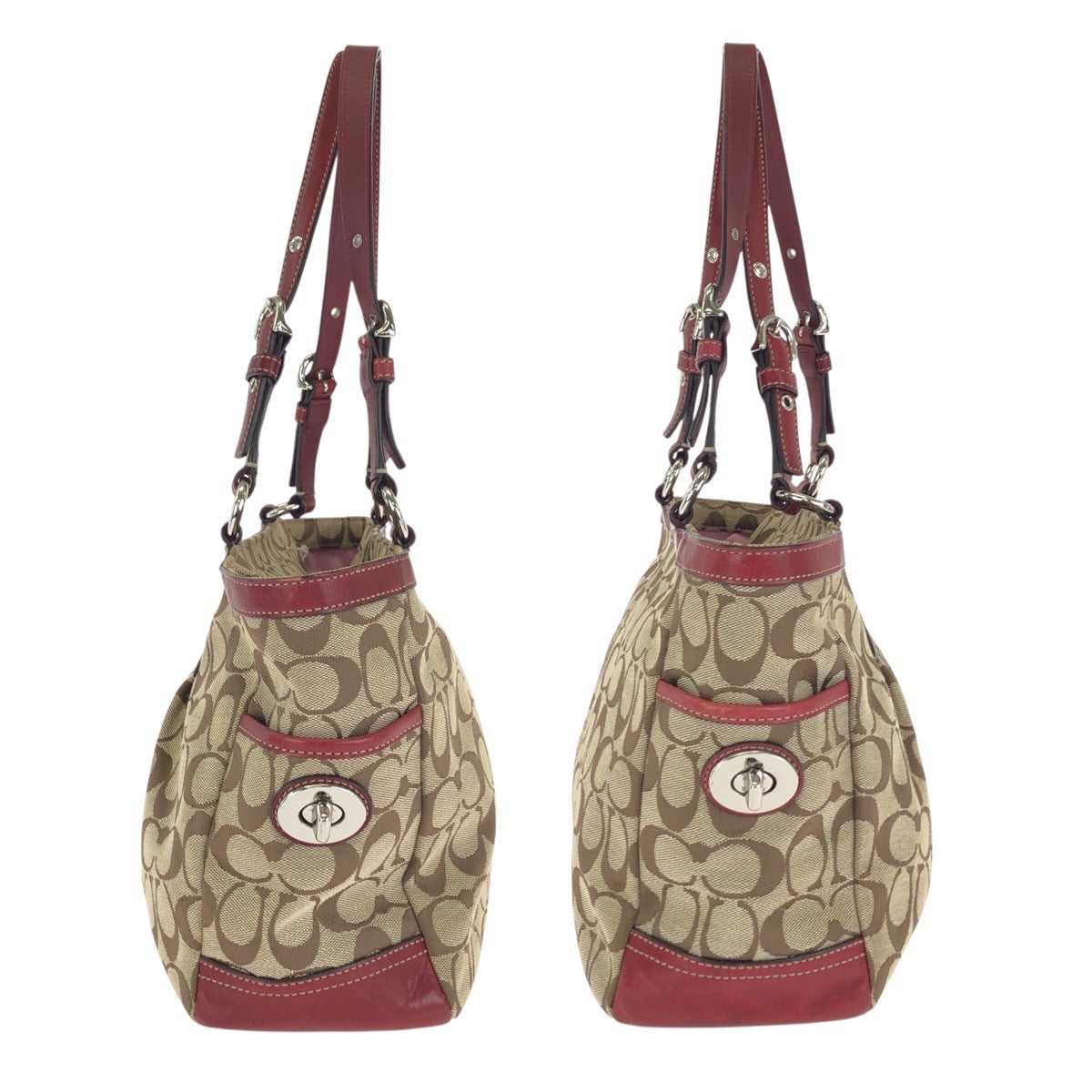 24614
COACH コーチ シグネチャー ベージュ レッド シルバー金具 キャンバス / レザー 12729 トートバッグ ショルダーバッグ レディース ABP10