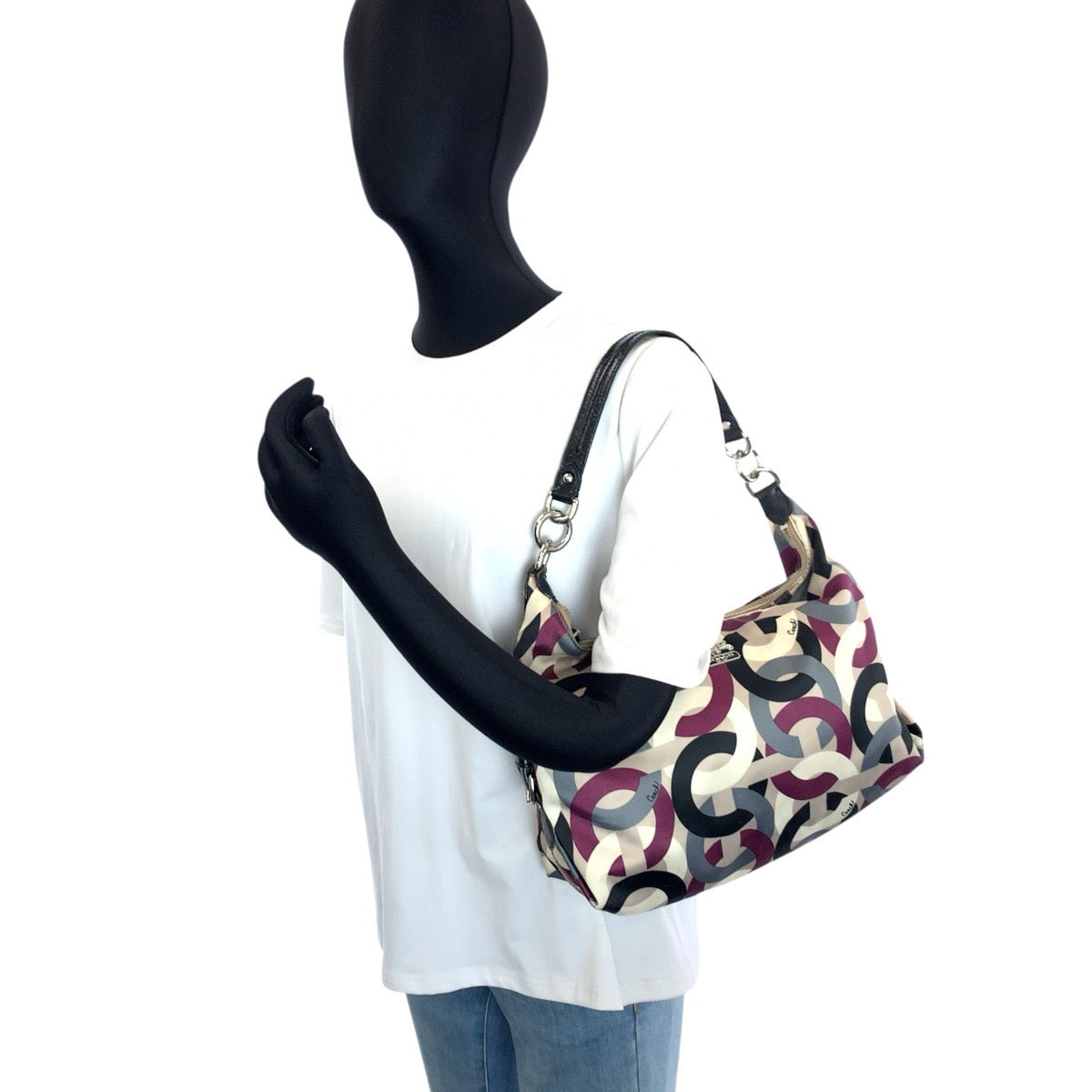 24615
COACH コーチ オプアート ベージュ ブラック グレー ナイロン / レザー 14291 ショルダーバッグ ポシェット レディース AB7