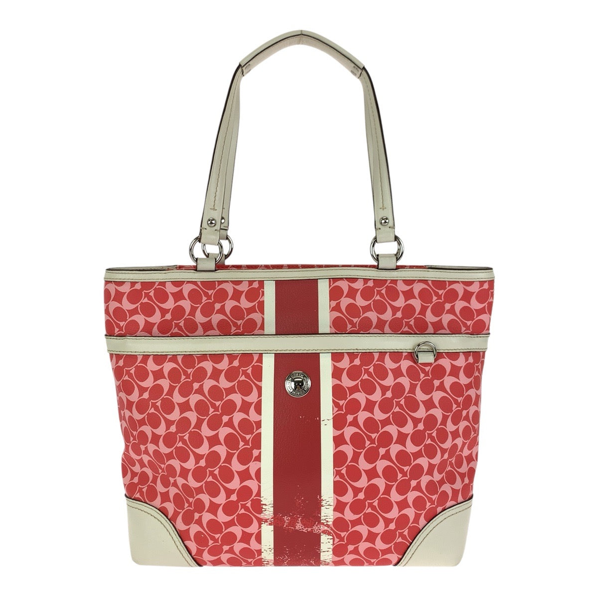 24616
COACH コーチ シグネチャー ピンク ホワイト シルバー金具 PVC / レザー F15137 トートバッグ ショルダーバッグ レディース B3
