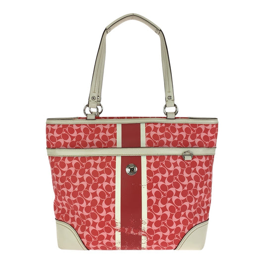 24616
COACH コーチ シグネチャー ピンク ホワイト シルバー金具 PVC / レザー F15137 トートバッグ ショルダーバッグ レディース B3