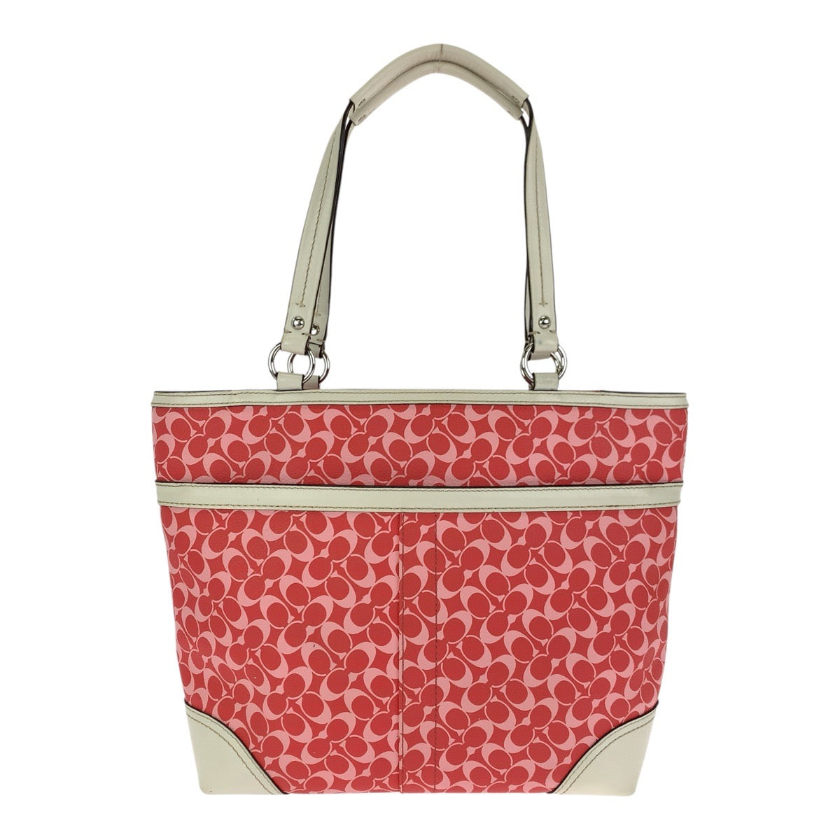 24616
COACH コーチ シグネチャー ピンク ホワイト シルバー金具 PVC / レザー F15137 トートバッグ ショルダーバッグ レディース B3