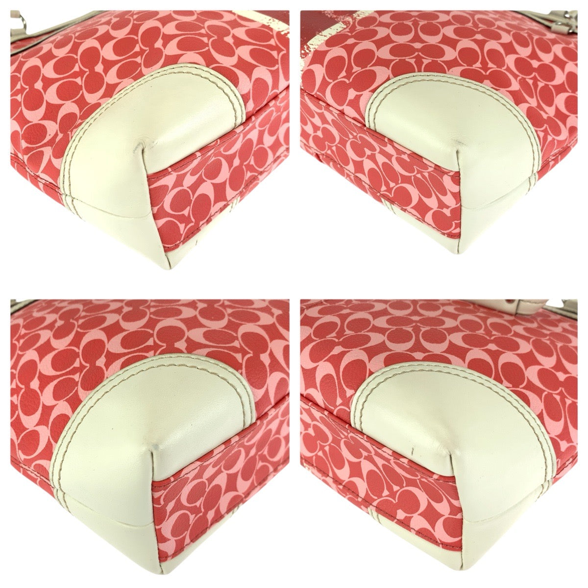 24616
COACH コーチ シグネチャー ピンク ホワイト シルバー金具 PVC / レザー F15137 トートバッグ ショルダーバッグ レディース B3