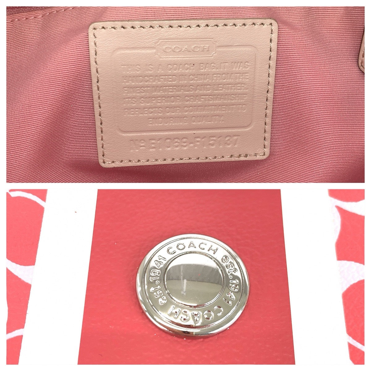 24616
COACH コーチ シグネチャー ピンク ホワイト シルバー金具 PVC / レザー F15137 トートバッグ ショルダーバッグ レディース B3