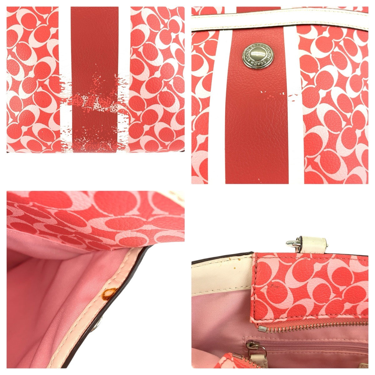 24616
COACH コーチ シグネチャー ピンク ホワイト シルバー金具 PVC / レザー F15137 トートバッグ ショルダーバッグ レディース B3