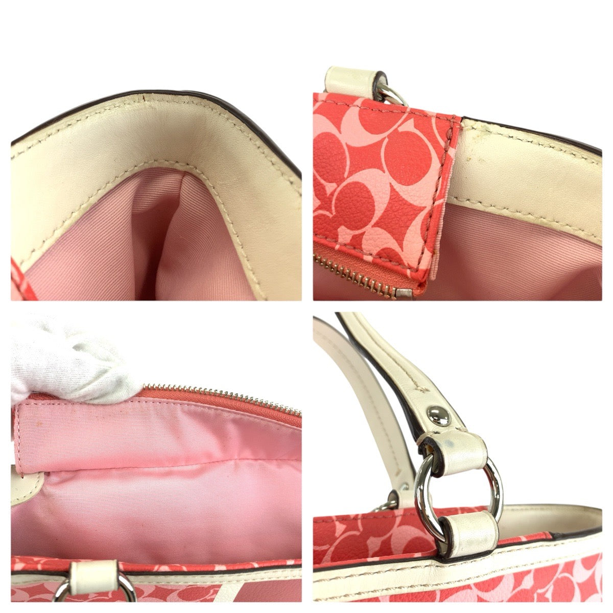 24616
COACH コーチ シグネチャー ピンク ホワイト シルバー金具 PVC / レザー F15137 トートバッグ ショルダーバッグ レディース B3
