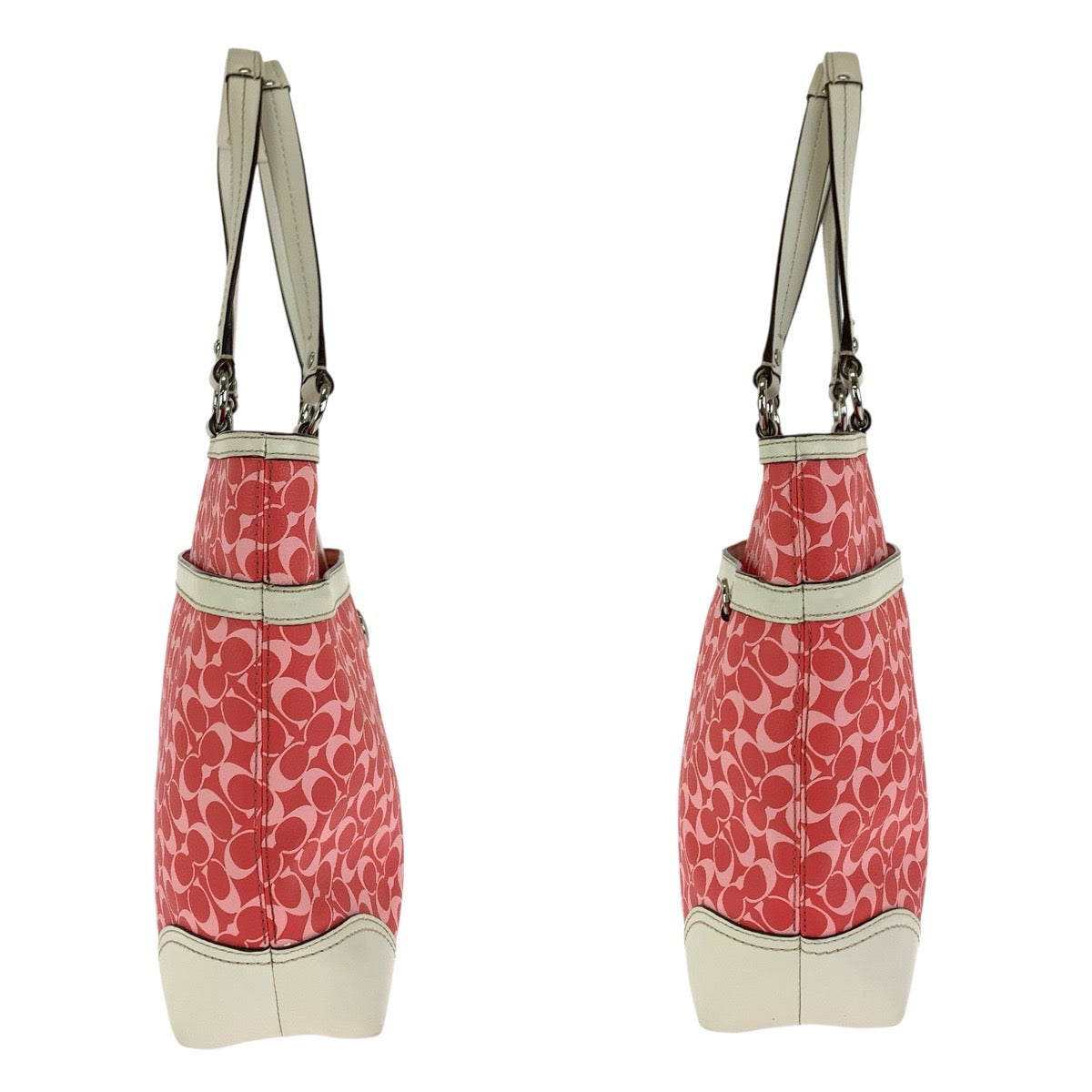 24616
COACH コーチ シグネチャー ピンク ホワイト シルバー金具 PVC / レザー F15137 トートバッグ ショルダーバッグ レディース B3