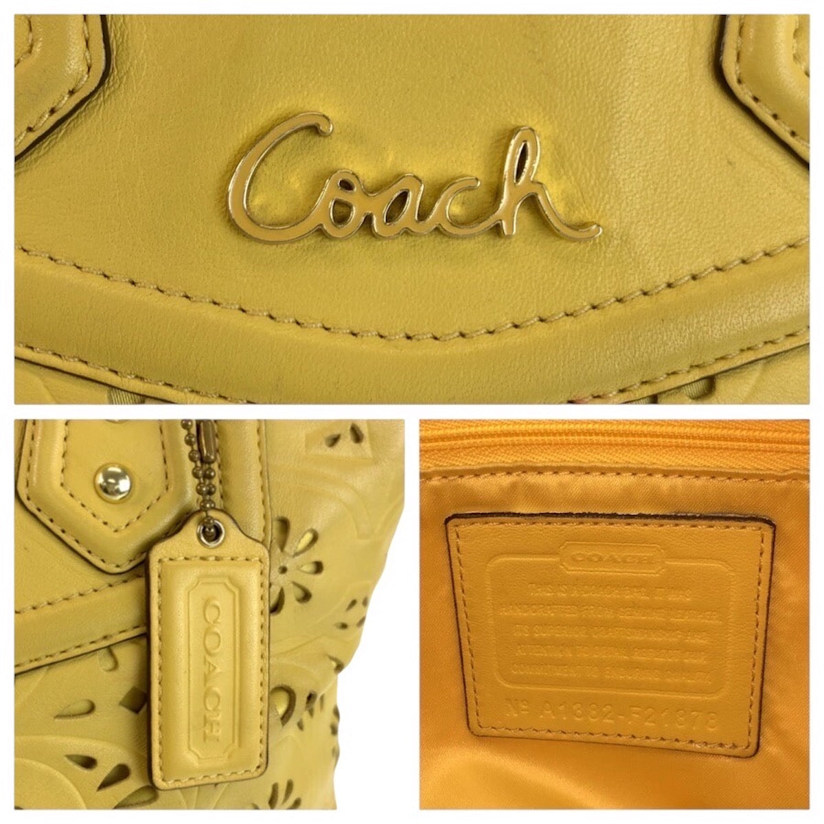 24619
COACH コーチ パンチング イエロー ゴールド金具 レザー F21878 ハンドバッグ ショルダーバッグ 2way レディース AB7
