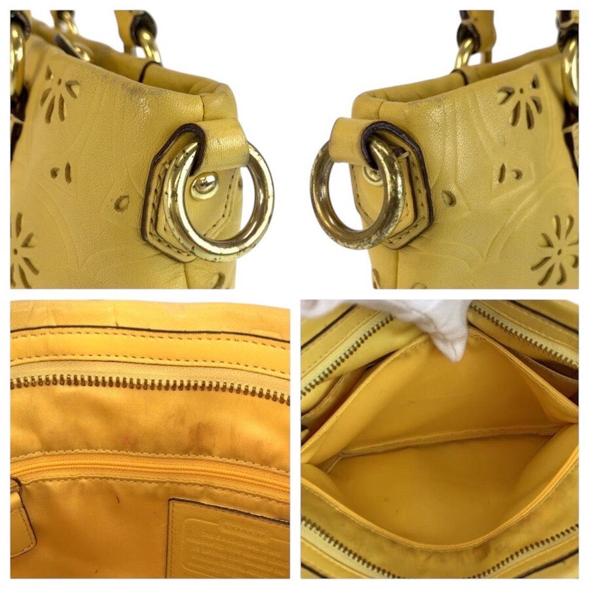 24619
COACH コーチ パンチング イエロー ゴールド金具 レザー F21878 ハンドバッグ ショルダーバッグ 2way レディース AB7