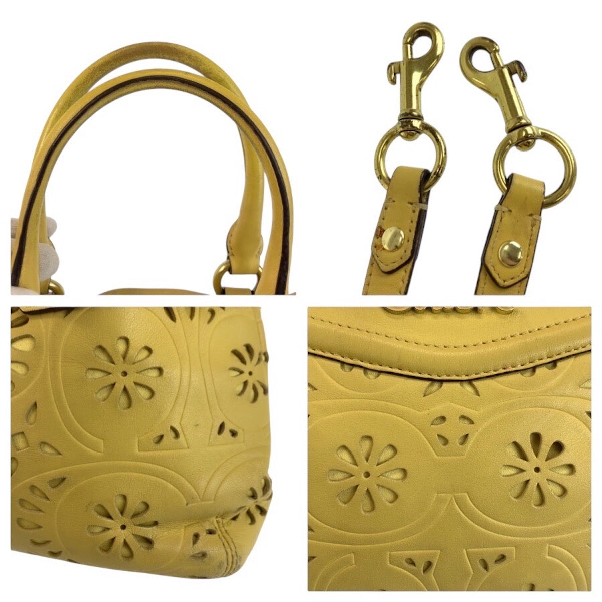24619
COACH コーチ パンチング イエロー ゴールド金具 レザー F21878 ハンドバッグ ショルダーバッグ 2way レディース AB7