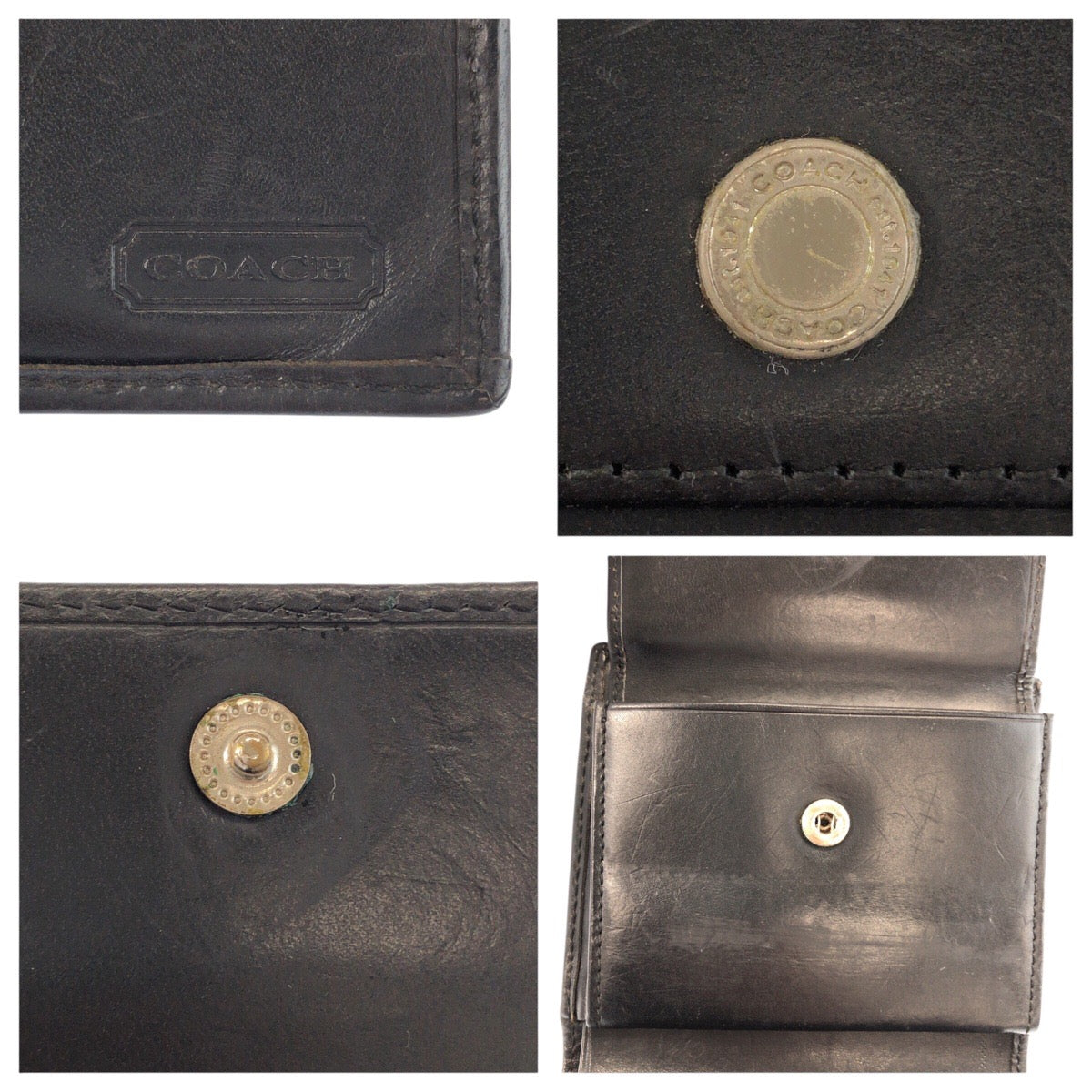 24623
COACH コーチ カーキ ブラック シルバー金具 レザー / キャンバス 折財布 コンパクトウォレット メンズ AB2
