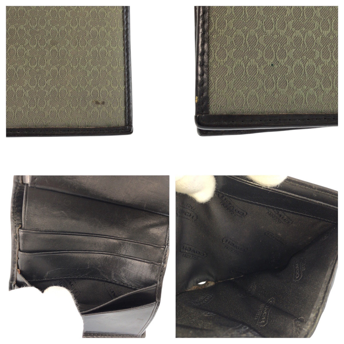 24623
COACH コーチ カーキ ブラック シルバー金具 レザー / キャンバス 折財布 コンパクトウォレット メンズ AB2