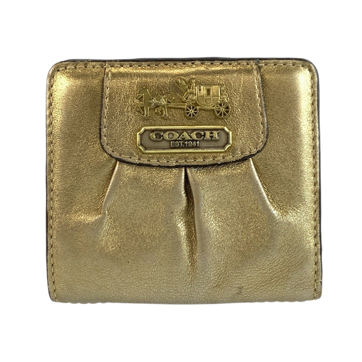 24624
COACH コーチ ホース アンド キャリッジ ゴールド ピンク レザー 折財布 コンパクトウォレット レディース AB2