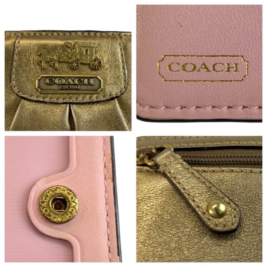 24624
COACH コーチ ホース アンド キャリッジ ゴールド ピンク レザー 折財布 コンパクトウォレット レディース AB2
