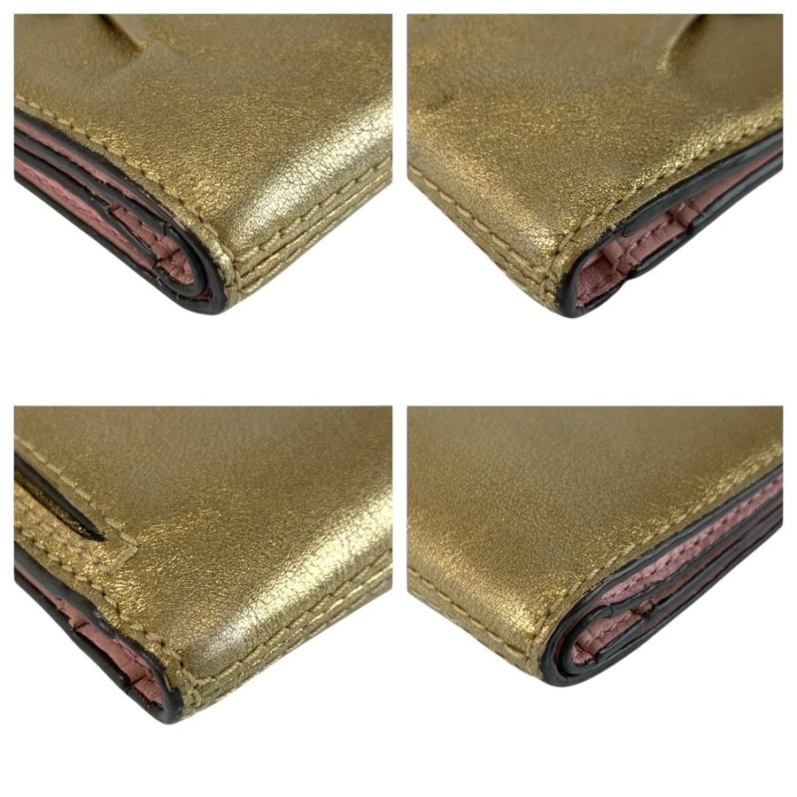 24624
COACH コーチ ホース アンド キャリッジ ゴールド ピンク レザー 折財布 コンパクトウォレット レディース AB2