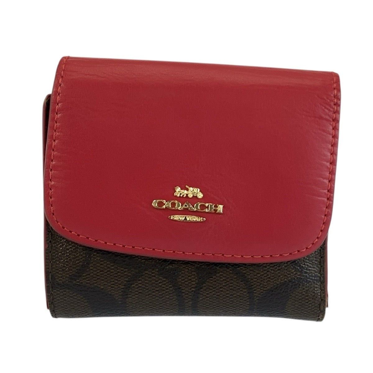 24625
COACH コーチ シグネチャー レッド ブラウン ゴールド金具 レザー F87589 折財布 コンパクトウォレット レディース AB2