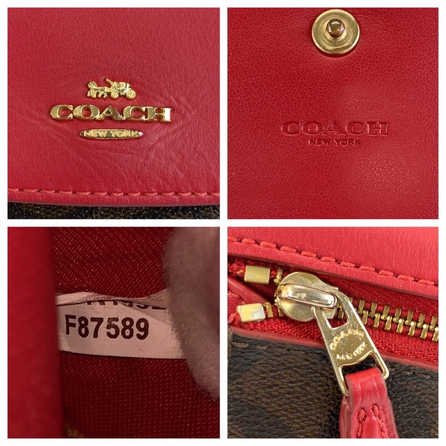 24625
COACH コーチ シグネチャー レッド ブラウン ゴールド金具 レザー F87589 折財布 コンパクトウォレット レディース AB2