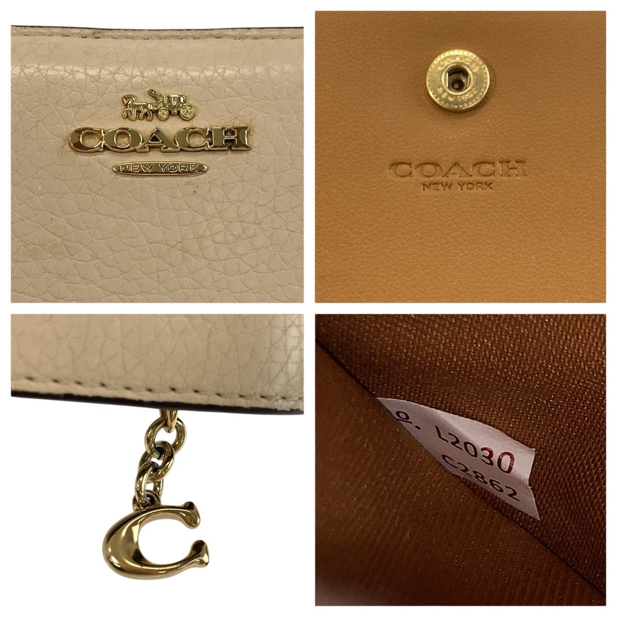 24628
COACH コーチ アイボリー ゴールド金具 レザー C2862 折財布 コンパクトウォレット レディース AB2
