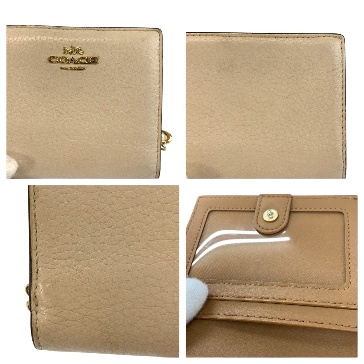 24628
COACH コーチ アイボリー ゴールド金具 レザー C2862 折財布 コンパクトウォレット レディース AB2