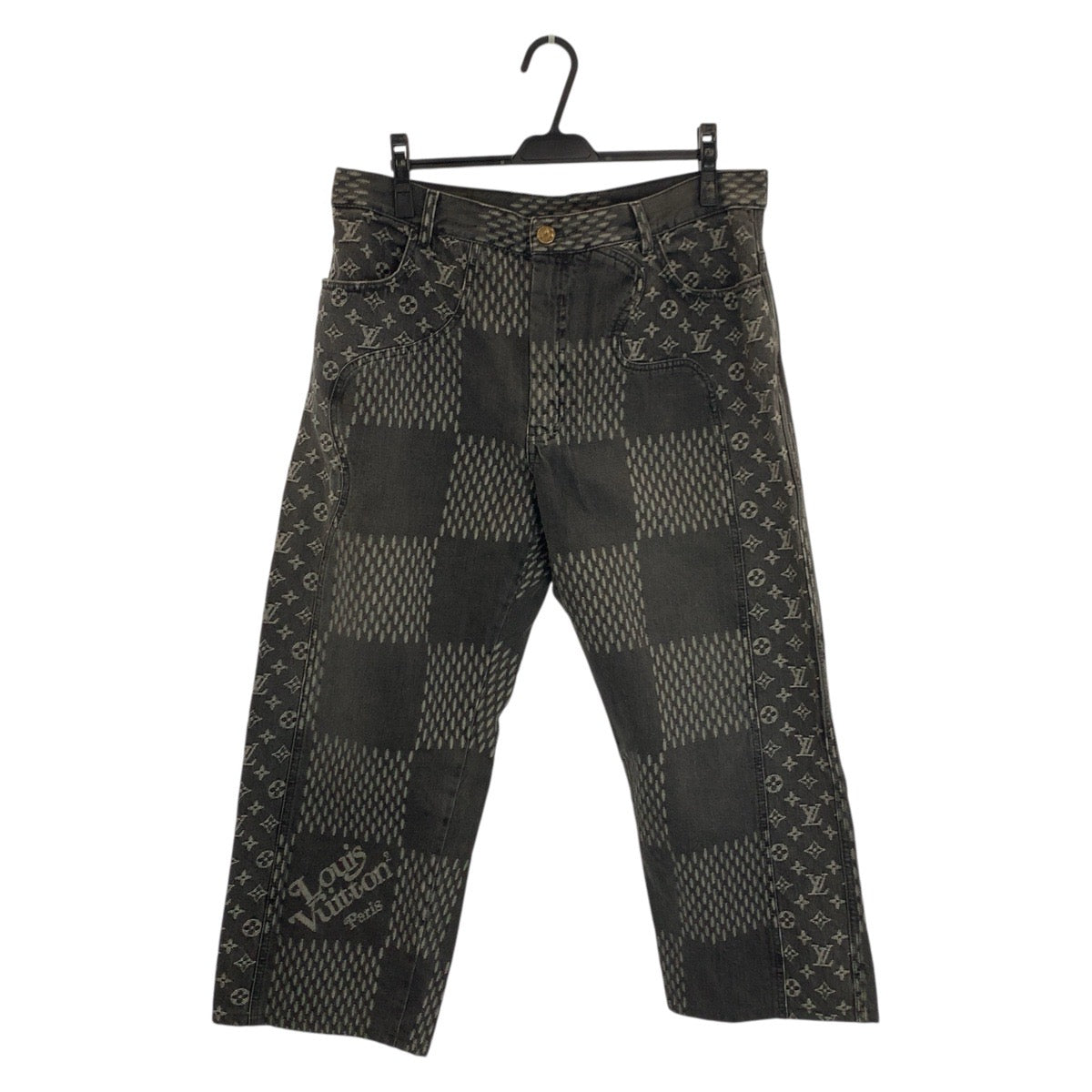 24634
LOUIS VUITTON ルイヴィトン NIGO ジャイアントダミエウェーブモノグラム サイズ36 ブラック 黒 コットン デニムパンツ ストレートパンツ メンズ ABP